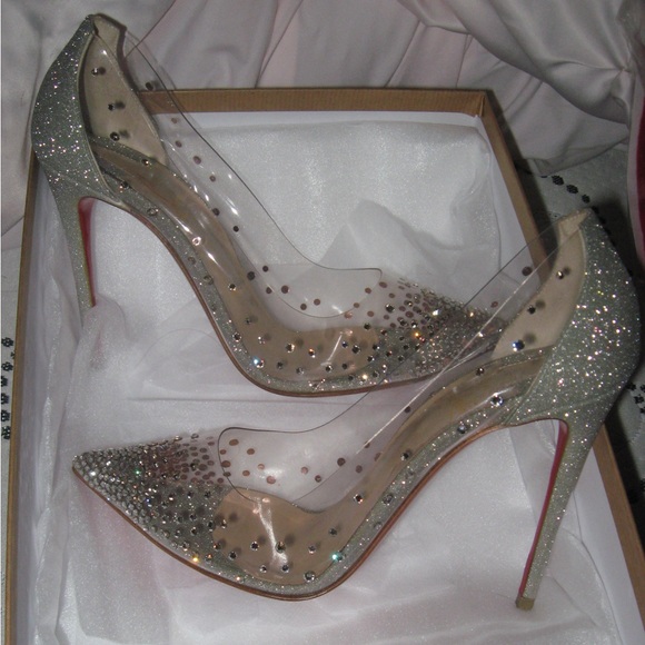 Authentic Christian Louboutin pvc degrastrass silver rhinestone glitter heels - Picture 2 of 6